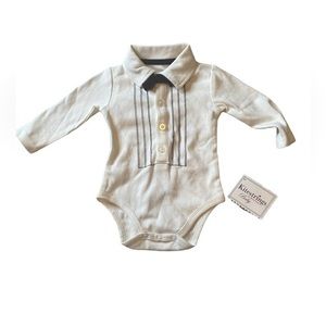 NWT heartstrings Kitestrings baby onesie 3/6 months long sleeve tuxedo collar